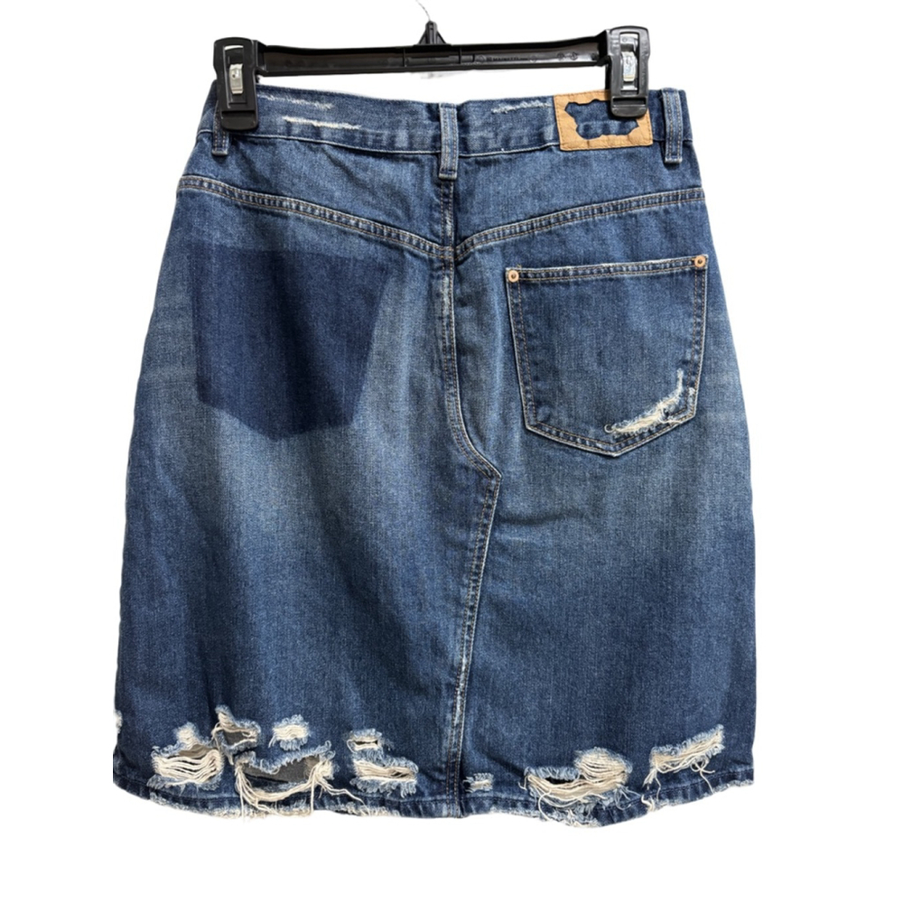 Zara Trafaluc Blue Distressed Denim Skirt Size S - Picture 3 of 4
